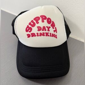 “Support Day Drinking” Unisex Trucker Baseball Cap SHEIN Black/White/Pink